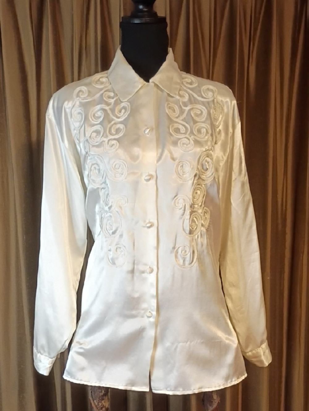 Vintage Leslie Fay Cream Satin Blouse